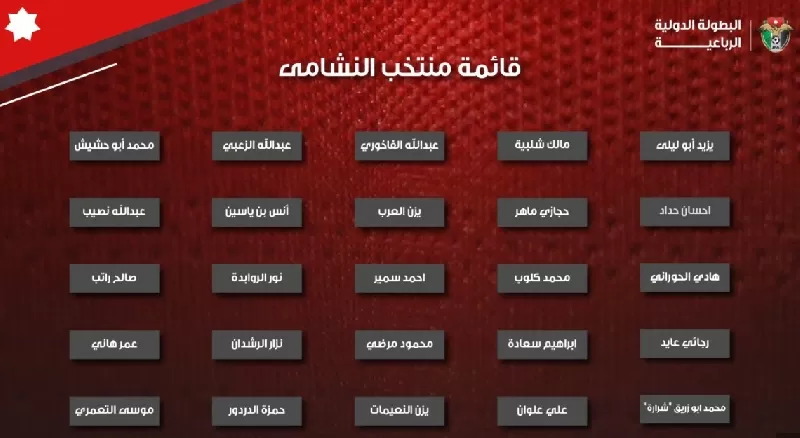 مدار الساعة,أخبار رياضية,الملك عبدالله الثاني,بطولة غرب آسيا,قائمة النشامى,المنتخب الوطني,كأس آسيا,منتخب النشامى,يزن العرب,موسى التعمري,علي علوان,يزن النعيمات