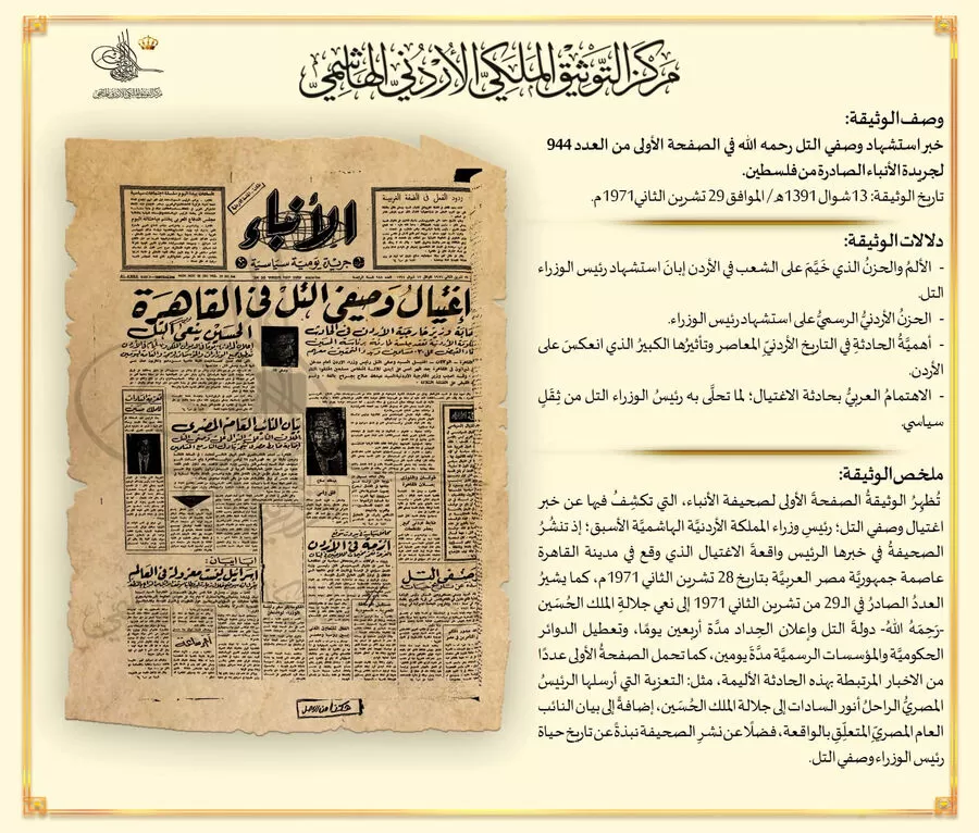 مدار الساعة,أخبار ثقافية,رئيس الوزراء,الديوان الملكي,مركز التوثيق الملكي الأردني الهاشمي