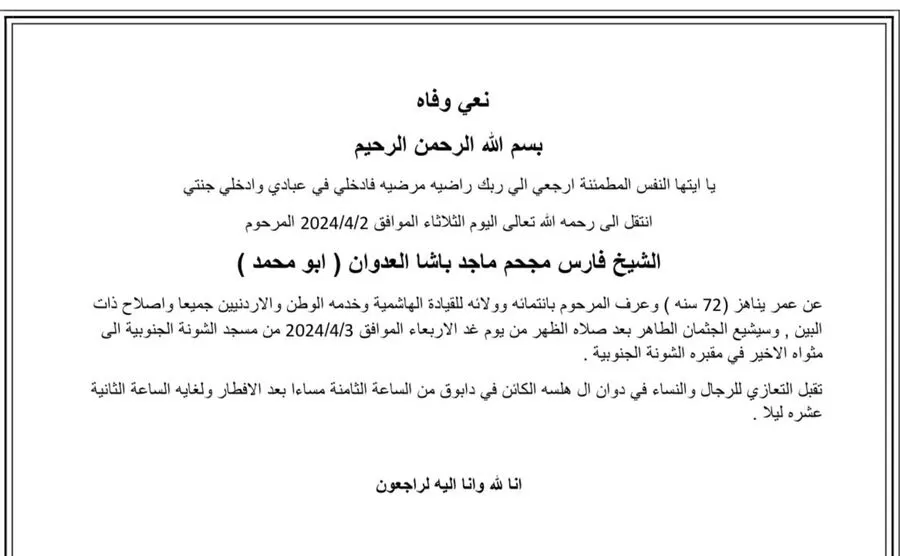مدار الساعة,وفيات اليوم في الأردن