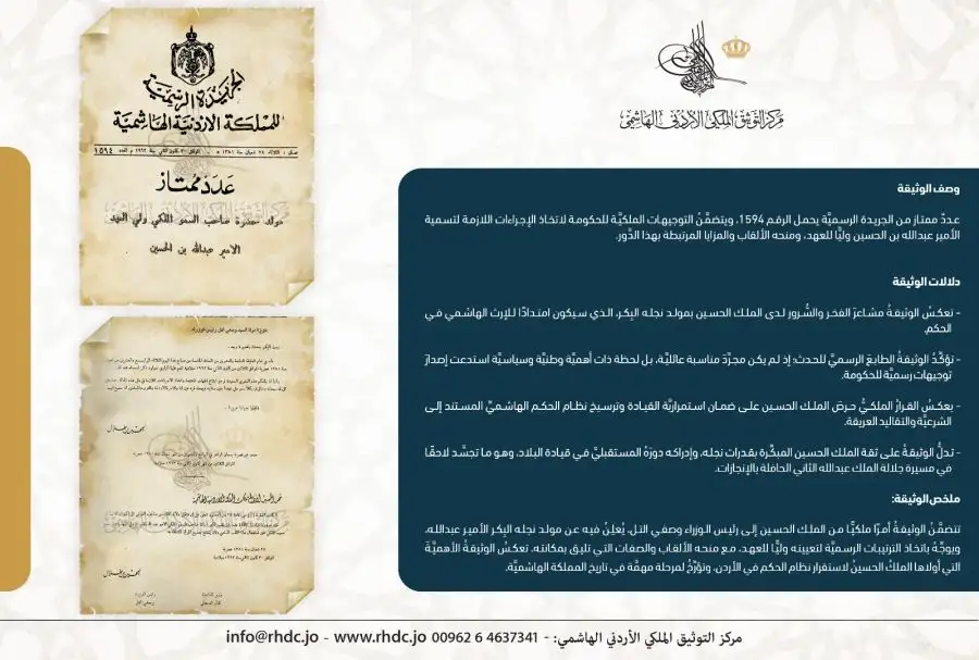 مدار الساعة,أخبار الأردن,اخبار الاردن,الملك عبدالله الثاني,الملك الحسين بن طلال,رئيس الوزراء,ولي العهد,مركز التوثيق الملكي الأردني الهاشمي