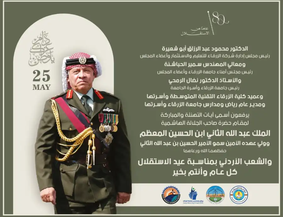 مدار الساعة,مناسبات أردنية,ولي العهد,الملك عبد الله الثاني,الأمير الحسين بن عبد الله الثاني,جامعة الزرقاء,عيد الاستقلال
