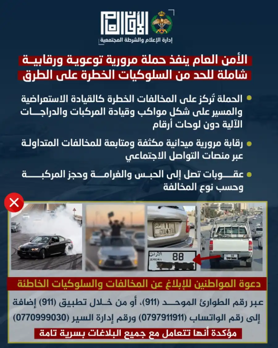 مدار الساعة,أخبار الأردن,اخبار الاردن,رقم الطوارئ الموحد,مديرية الأمن العام,الأمن العام,إدارة السير