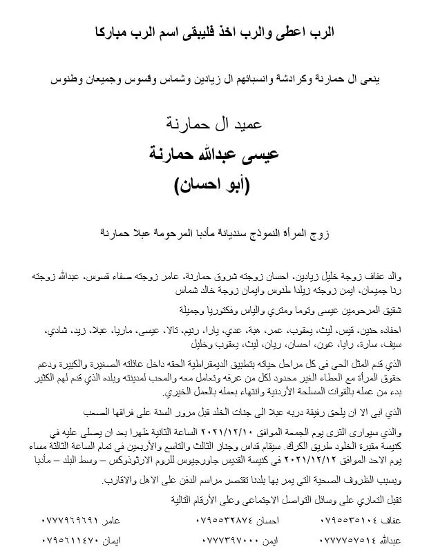 مدار الساعة,وفيات اليوم في الأردن
